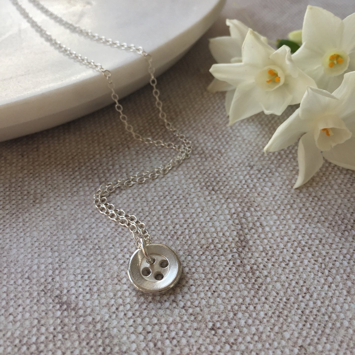 Sterling Silver Button Necklace Mothers Day Gift