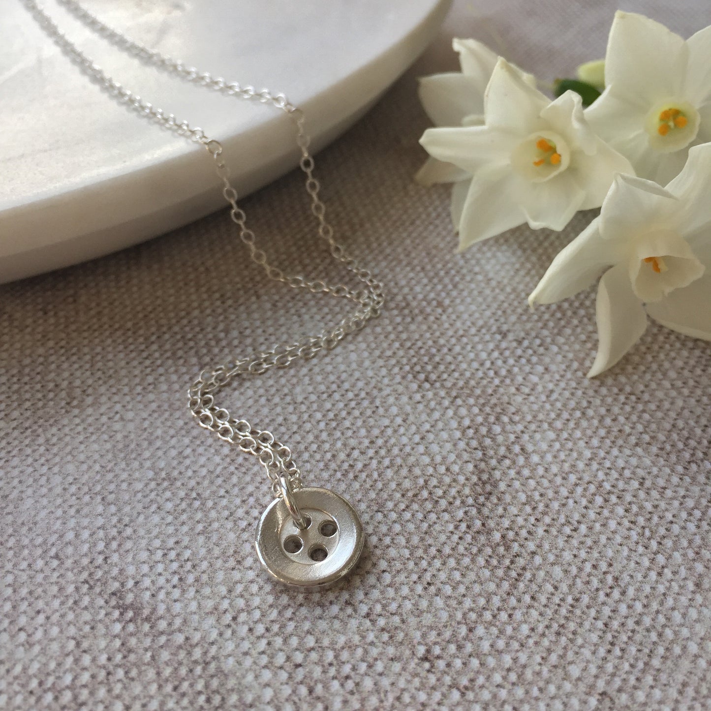 Sterling Silver Button Necklace