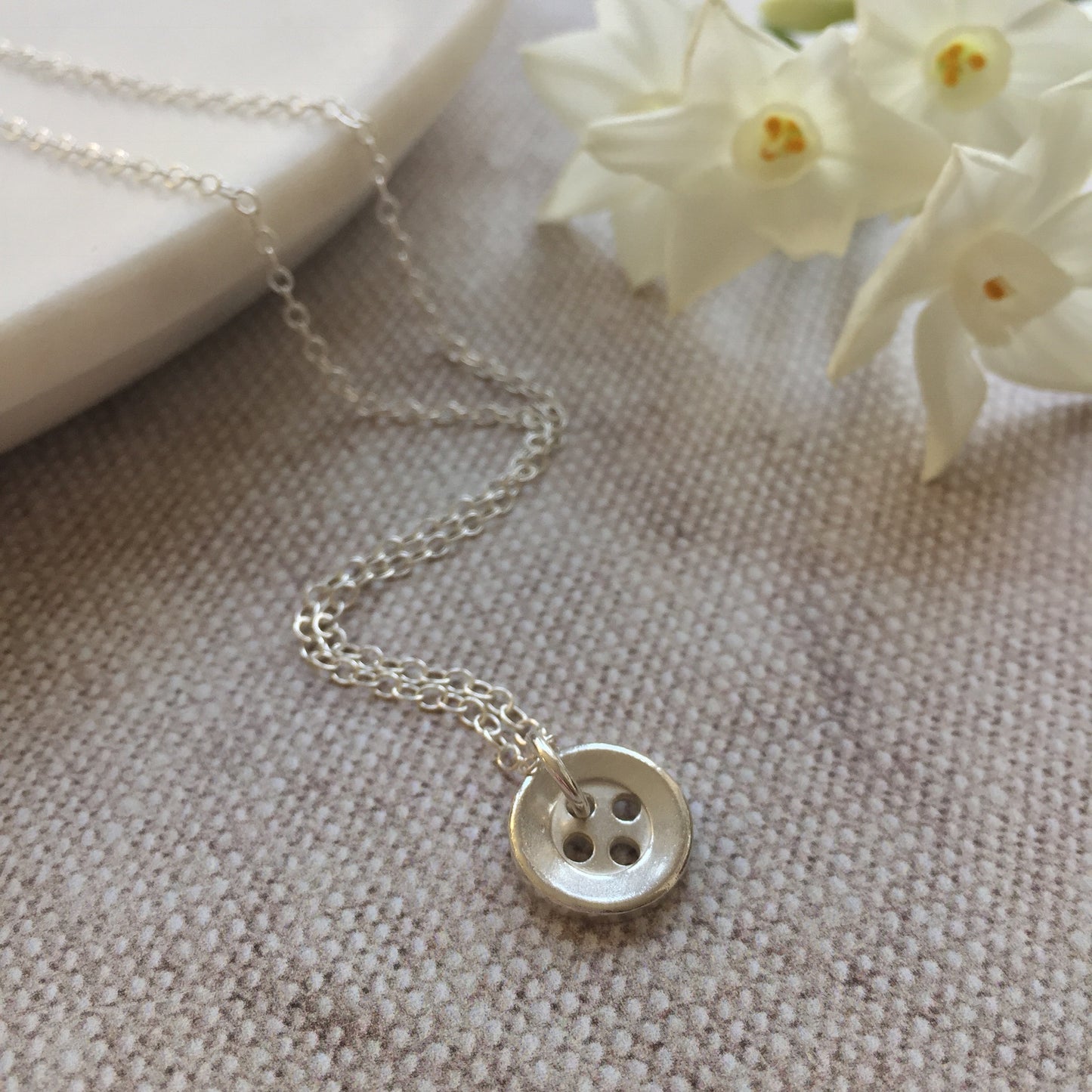 Sterling Silver Button Necklace Mothers Day Gift
