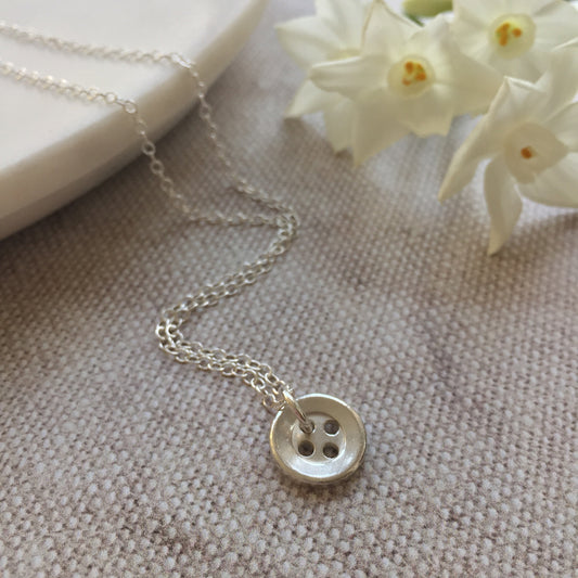 Sterling Silver Button Necklace Mothers Day Gift