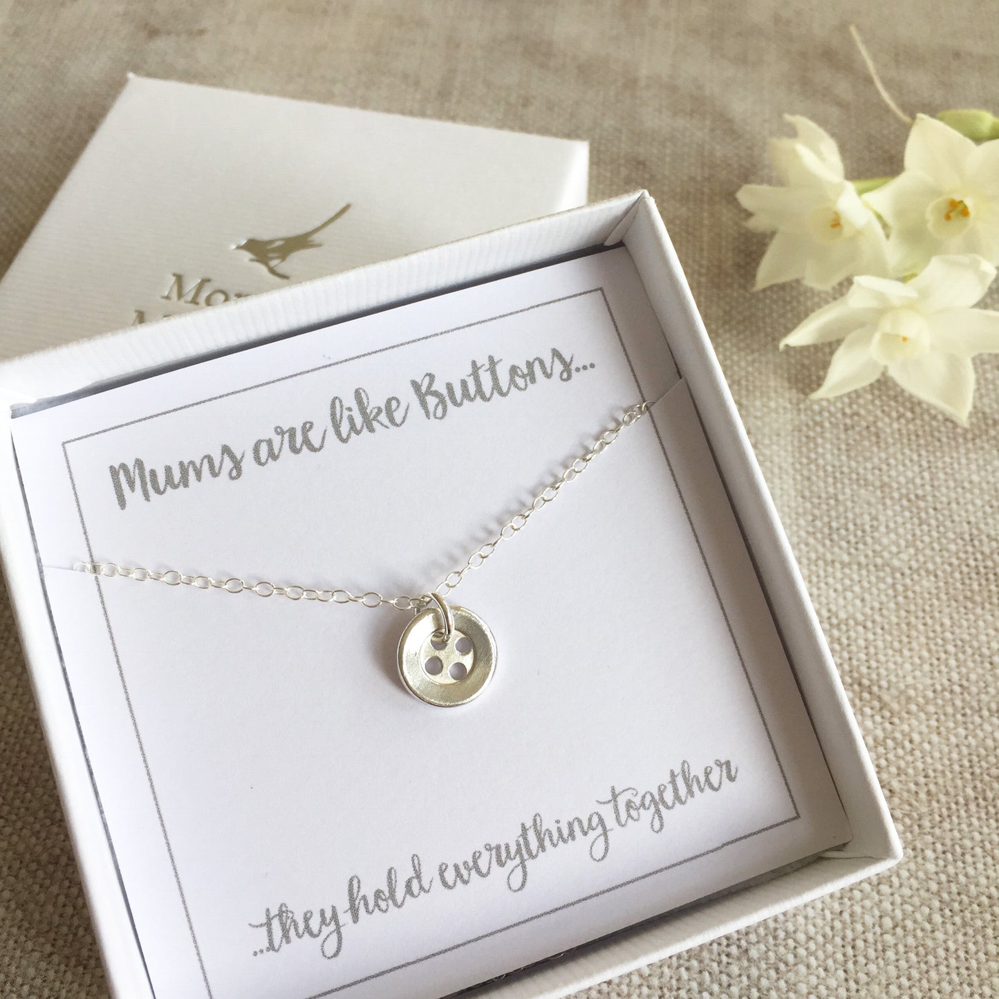 Sterling Silver Button Necklace Mothers Day Gift