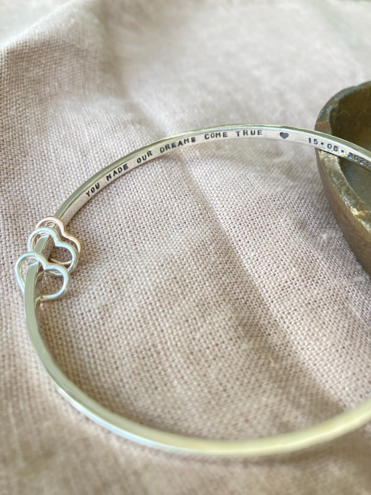 Personalised message bracelet with hearts