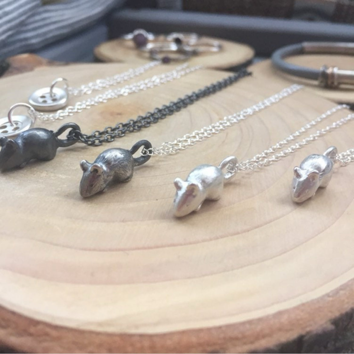 Sterling silver mouse necklace